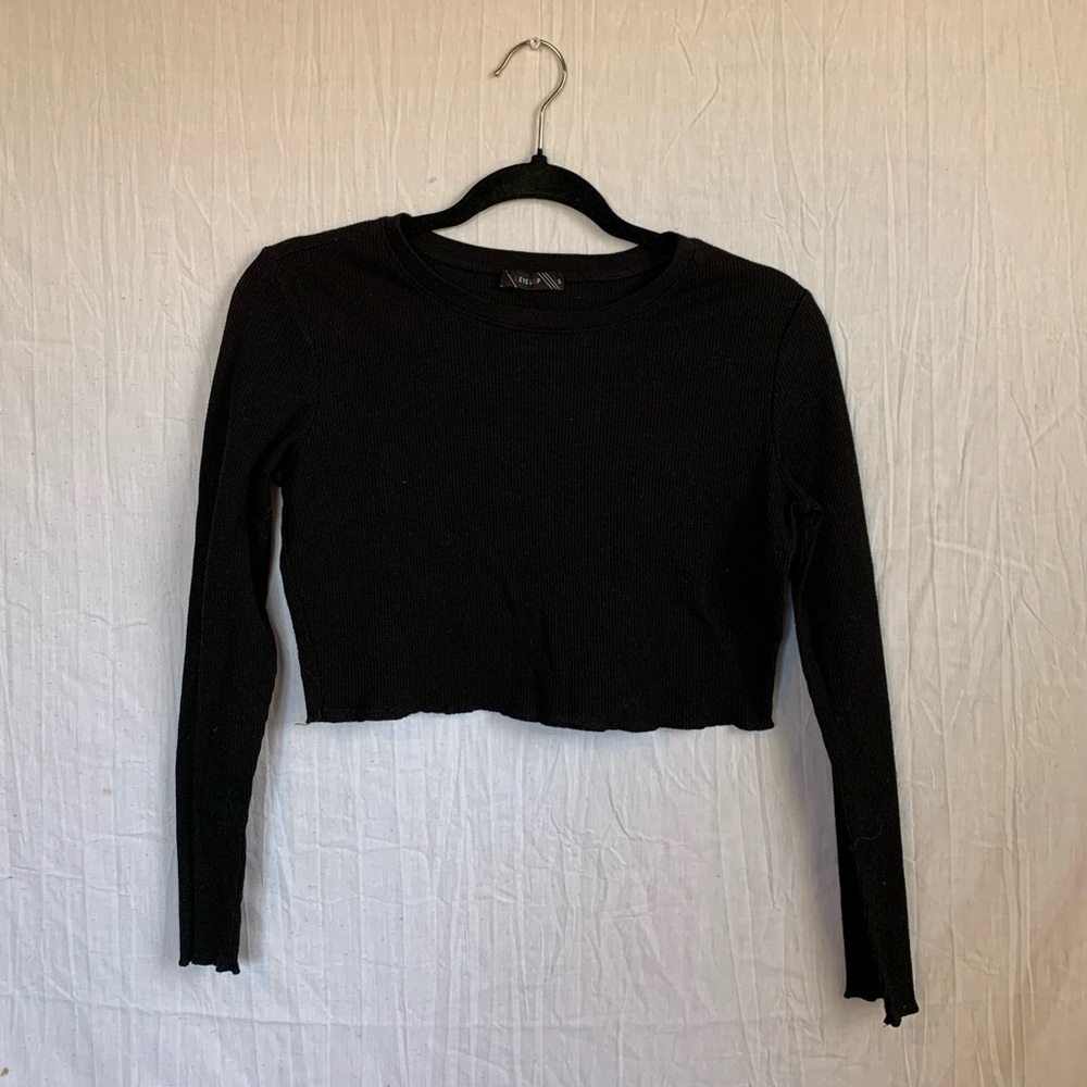 Level Up Womens Black Long Sleeve Cropped Shirt Size S